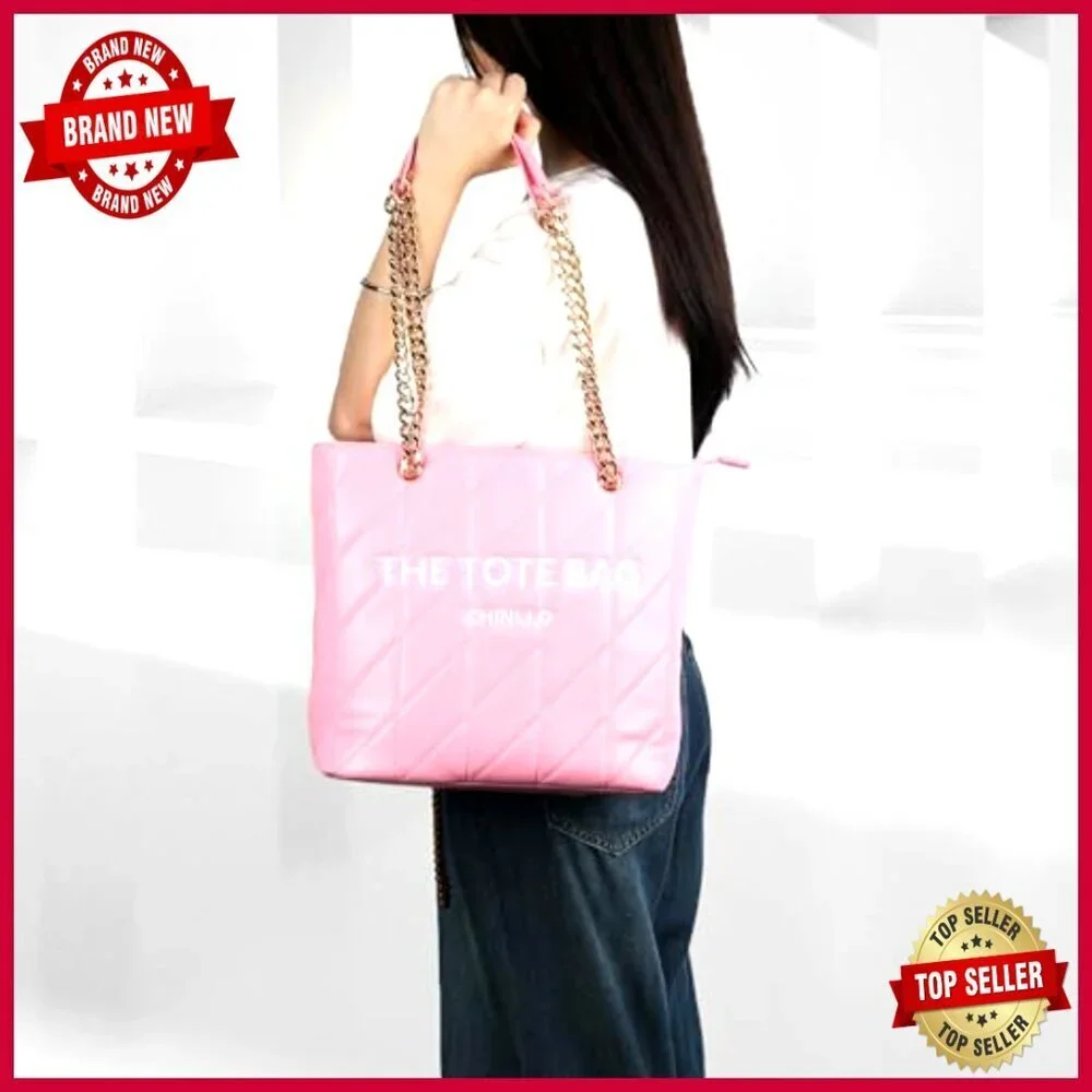Large PU Leather Tote Bag with Zipper Compartments and Chain Strap